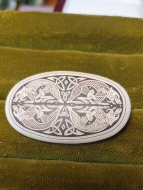 Vintage Style Celtic Dragon Knot Brooch Oval Black White Ceramic Pin